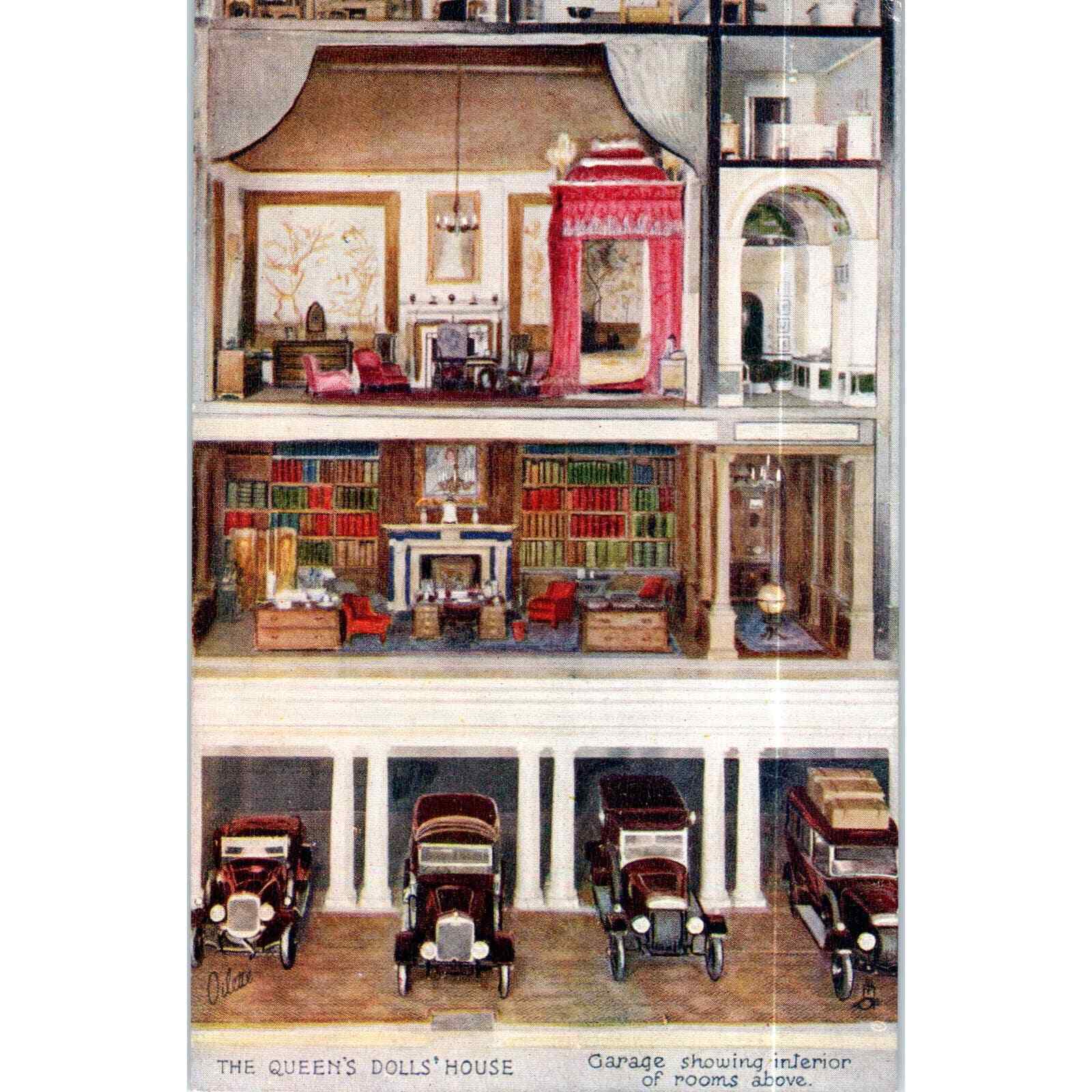 The Queen\'s Dollhouse The Garage Raphael Tuck Oilette Original Postcard TK1-P17