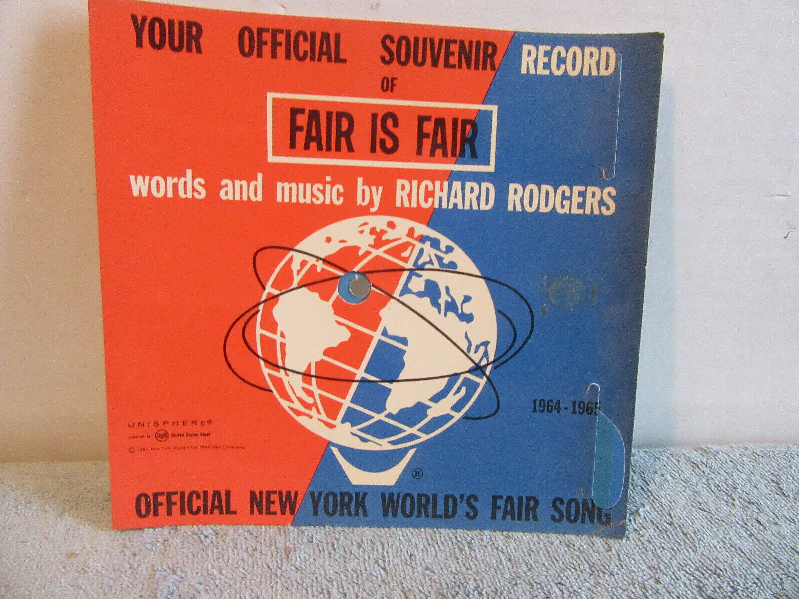 1964 official souvenir record New York worlds fair is fair song unisphere rodger