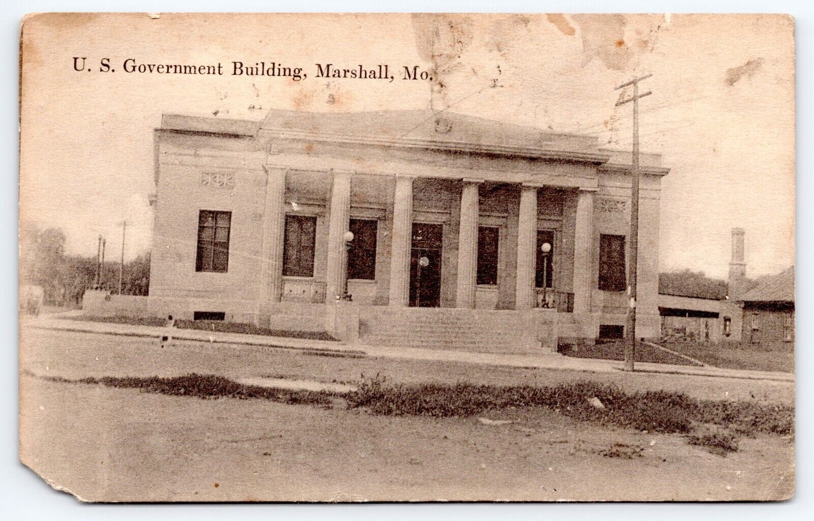 c1922 US Government Building Marshall Missouri Saline County MO Vtg Postcard