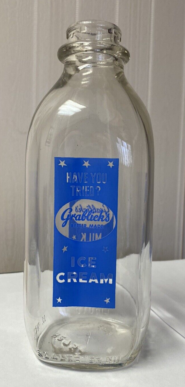Vintage Square  Quart Milk Bottle - Grablick\'s Dairy