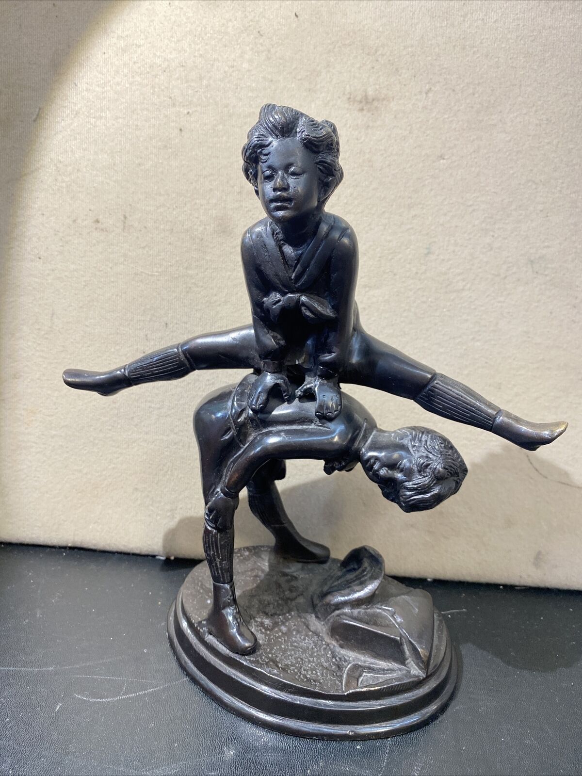 Vintage Solid Sculpture bronze children vaulting play leapfrog 9.5\