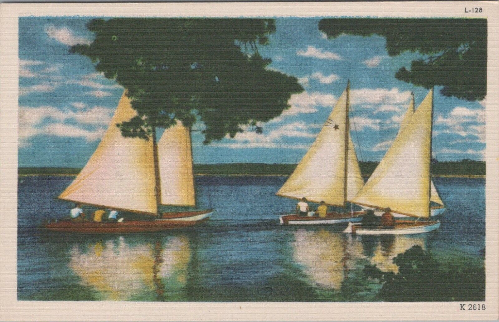 Boston Massachusetts Sail Boats Out On The Harbor Linen Vintage Post Card