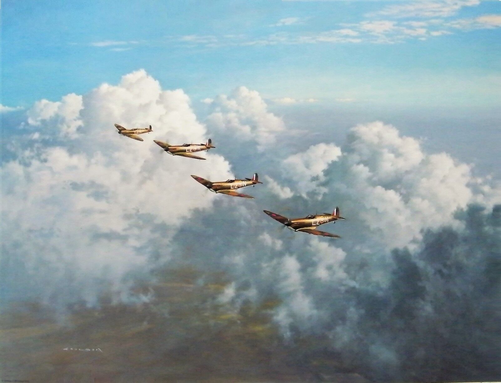 QUARTET by Gerald Coulson aviation art signed by an RAF Spitfire Ace