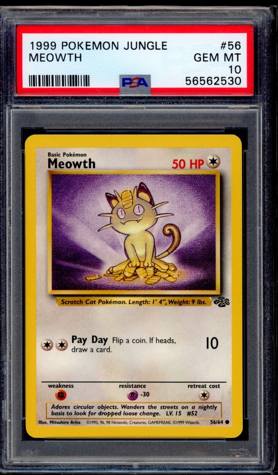 PSA 10 Meowth 1999 Pokemon Card 56/64 Jungle