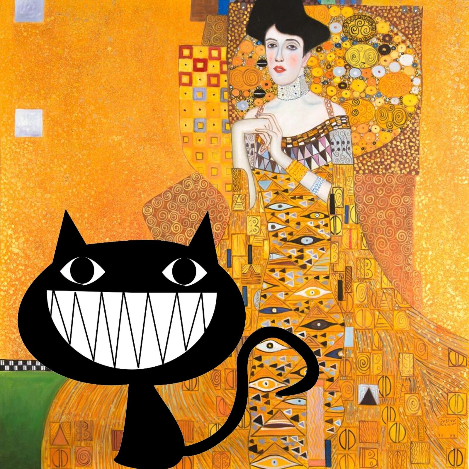 Klimpt and a Funny Curious Cat Cute 20 x 20 Poster Fantasy Art