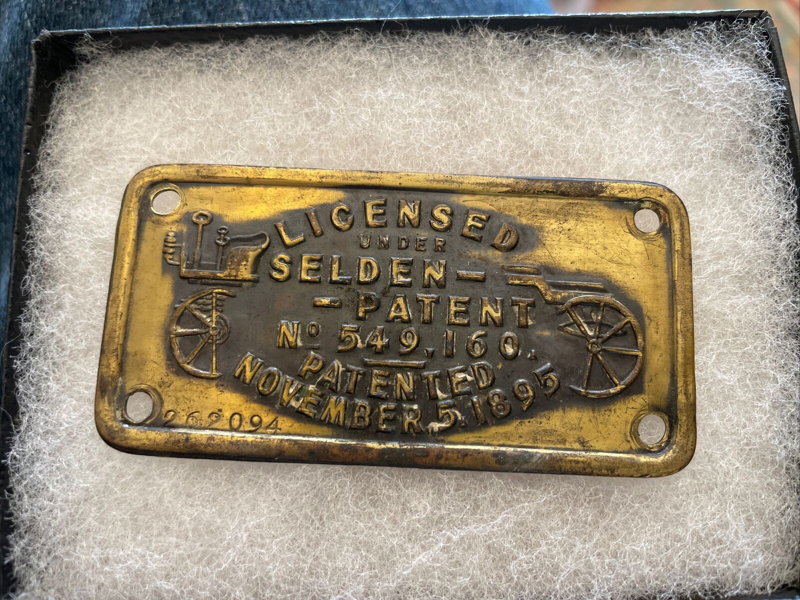 Licensed Under Selden Patent No 549 160 Patented November 5, 1895 Plaque Rare
