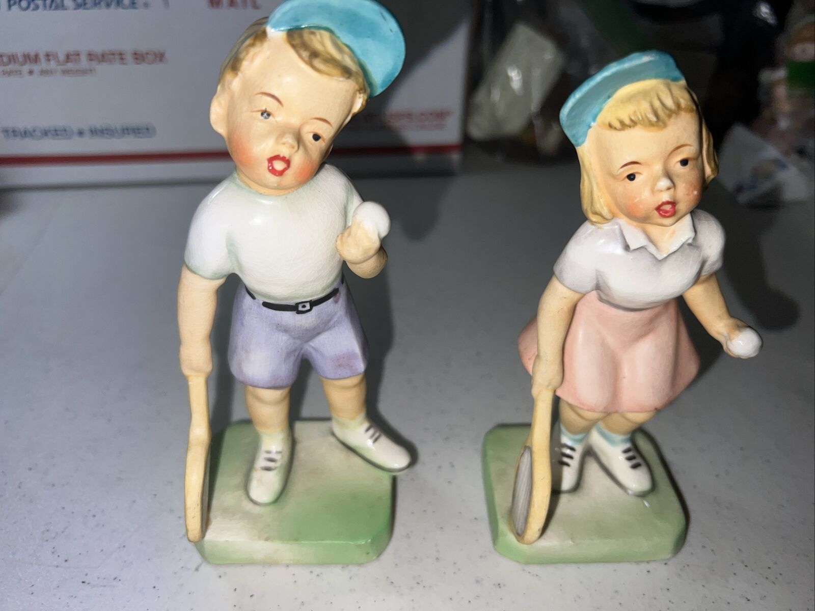 Vintage 50’s Bisque Boy And Girl Tennis Players Made In Japan
