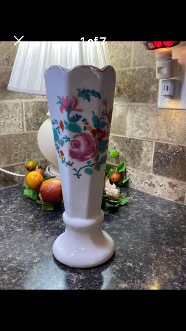 Vintage 1970’s , White Ceramic Vase With Gorgeous Pink Roses