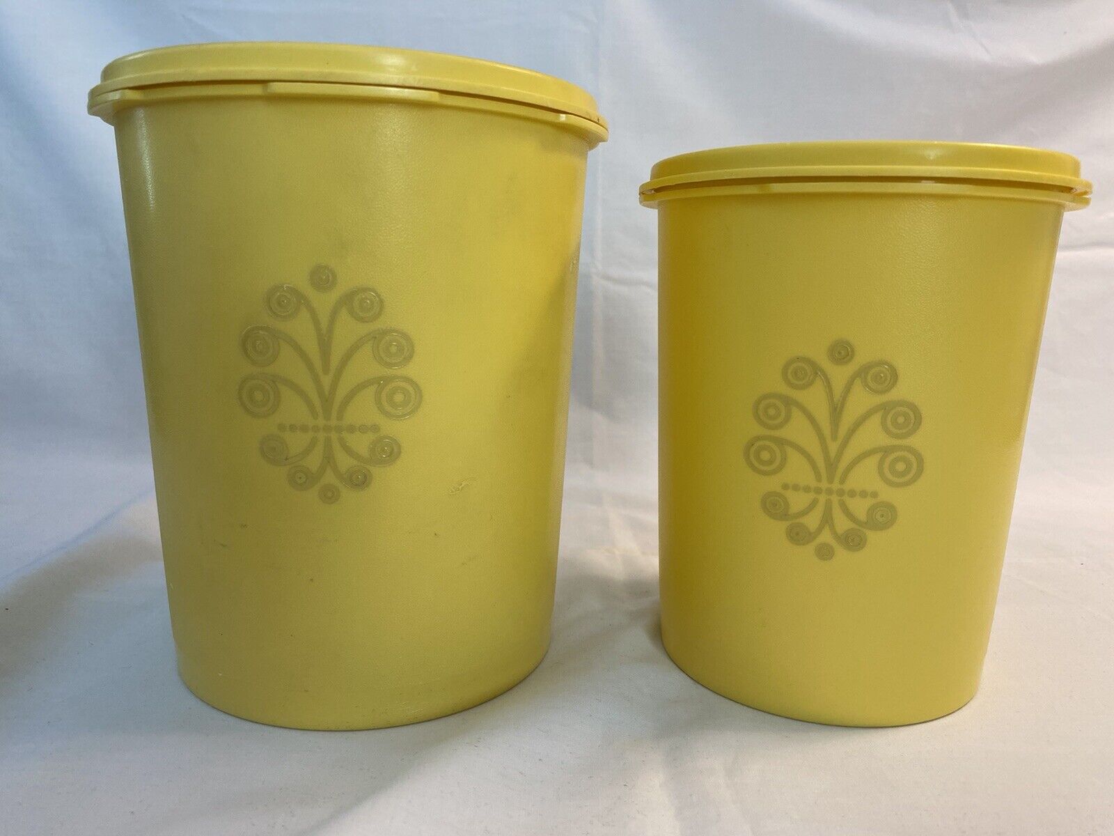 Vintage Tupperware Canister Set of 2 w/lids Retro Servalier Yellow Nesting