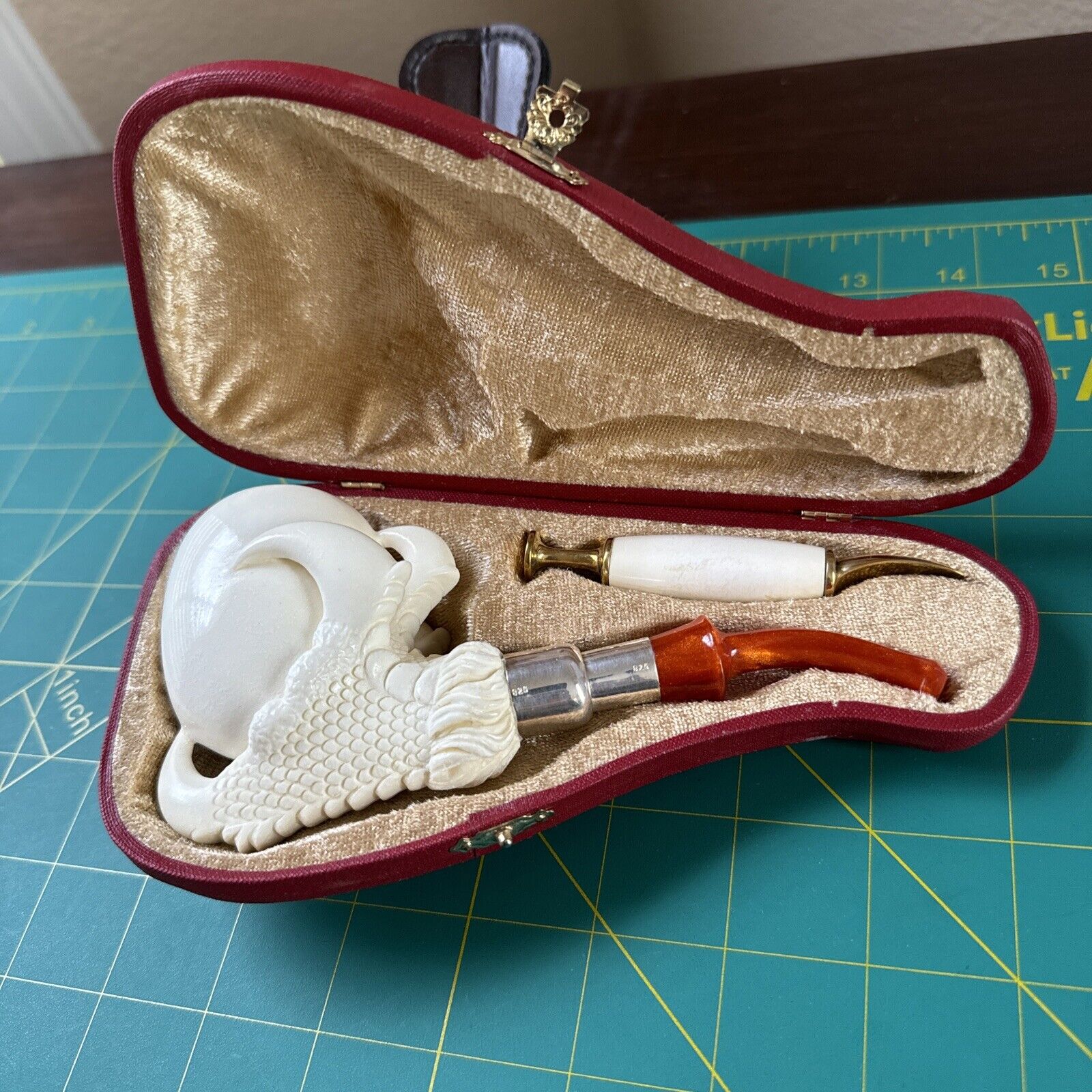 Meerschaum Tobacco Pipe Eagle Claw Egg Brand New With Tamper And Case Silver 