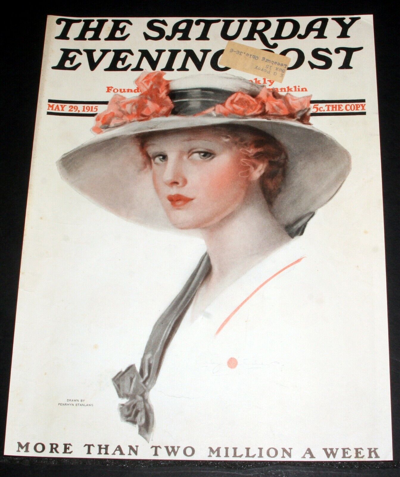 1915 OLD SATURDAY EVENING POST MAGAZINE COVER, MAY 29, PENRHYN STANLAWS ART