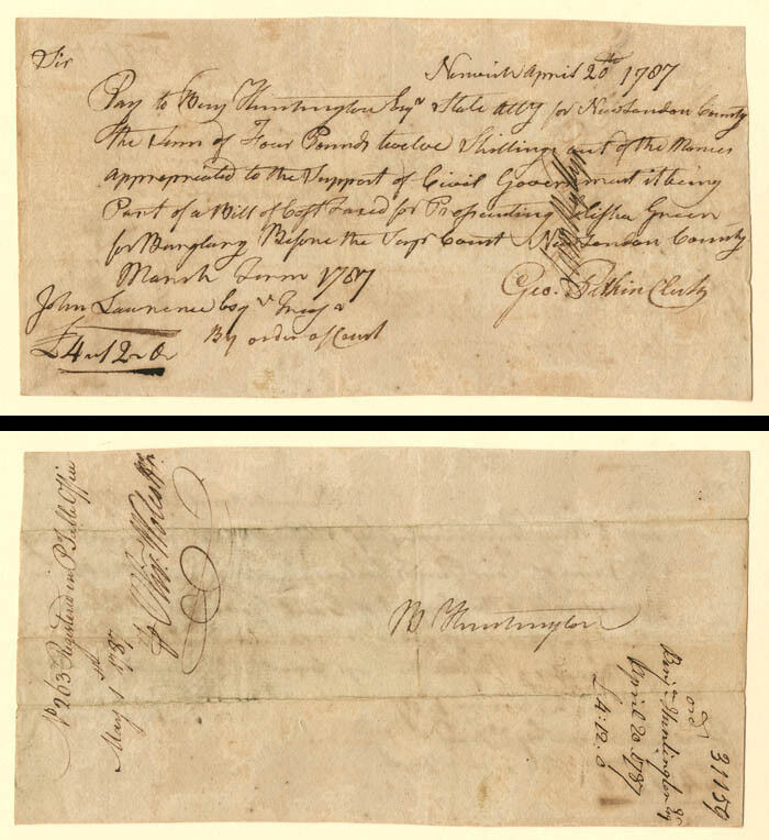 1797 Dated Pay Order signed by Benjamin Huntington - Autograph - Autographs of F
