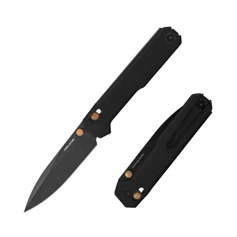 Real Steel Perix Folding Knife Black G10 Handle Nitro-V Drop Point Plain 7121BB