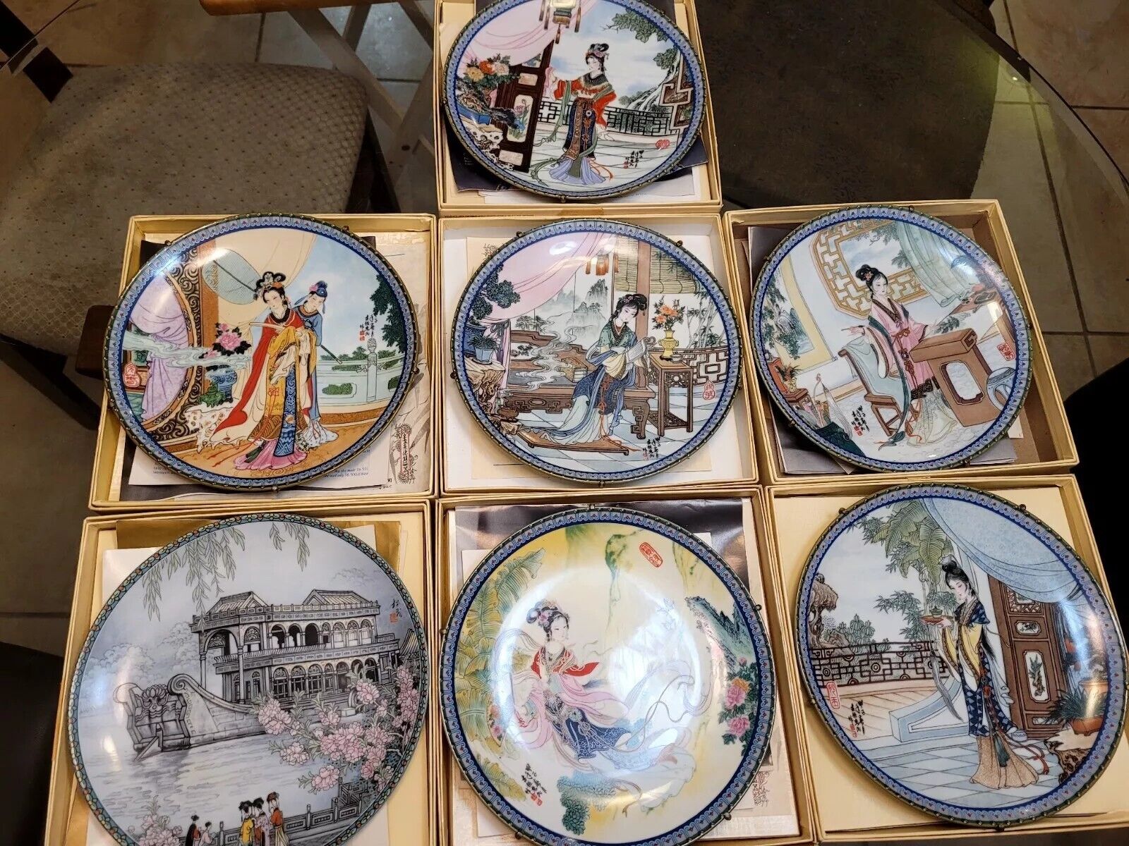 Imperial Jingdezhen Porcelain Hand Painted Plates Set  10/ 7 Box Papers 3 Loose