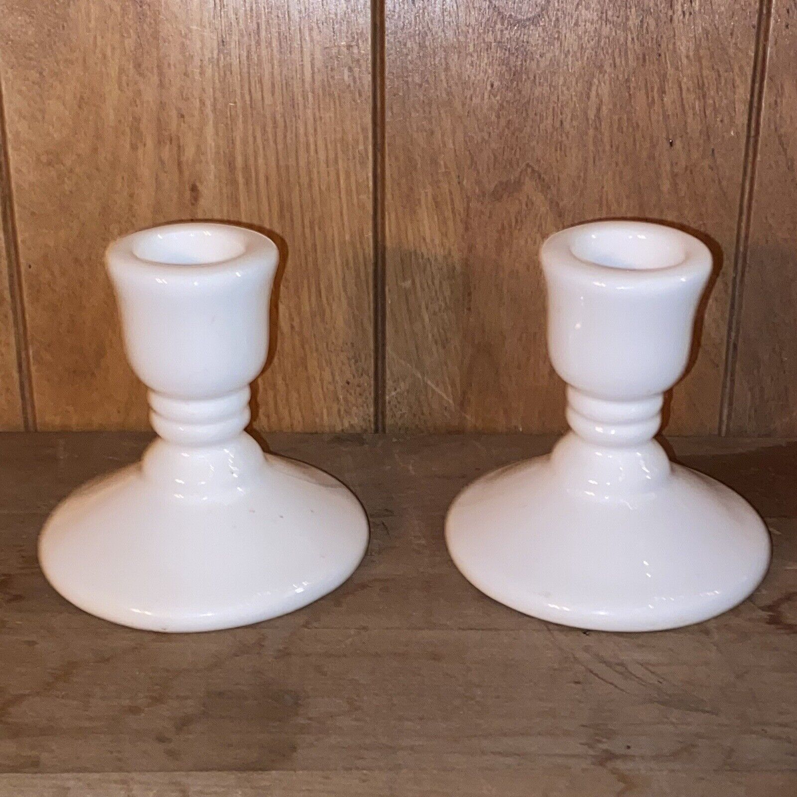 Vintage Pair of White Ceramic Taper Candle Holders Made in Korea Compliments