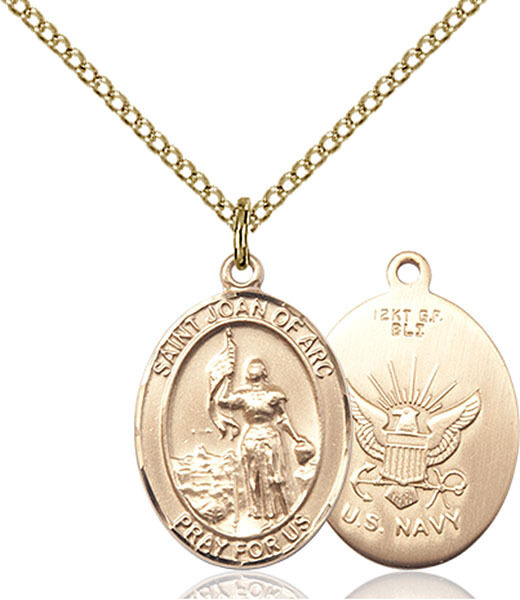 14K Gold Filled St Joan Of Arc Navy Military Soldier Catholic Medal Necklace