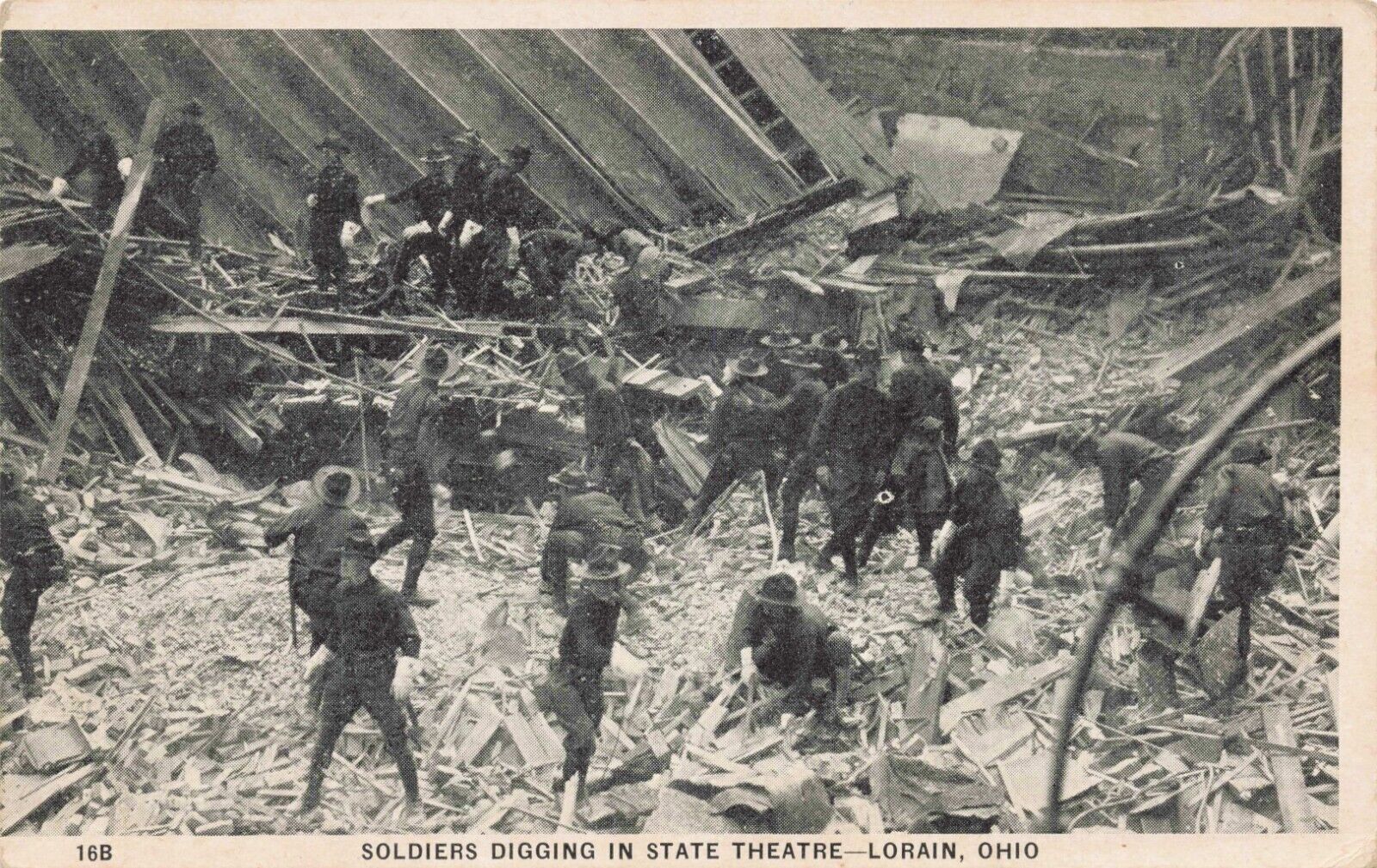 1924 Disaster Scene Soldiers Digging in State Theatre, Lorain, Ohio 