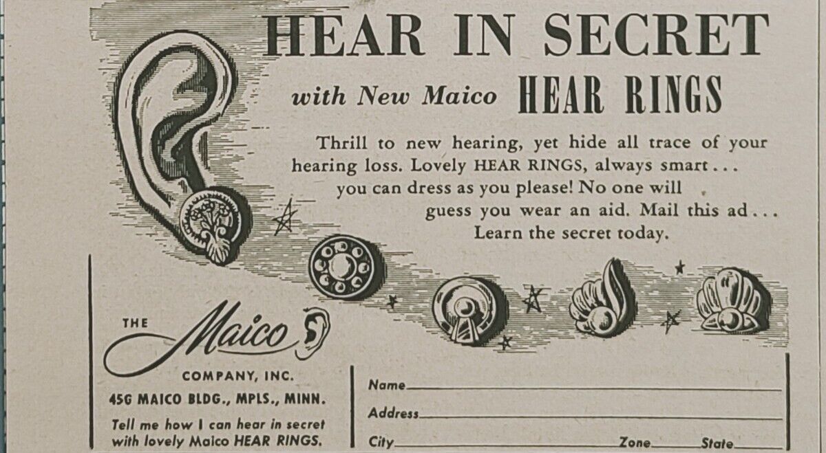 Hear Rings Hearing Aids Audiology Minneapolis MN Maico Co Vintage Print Ad 1950
