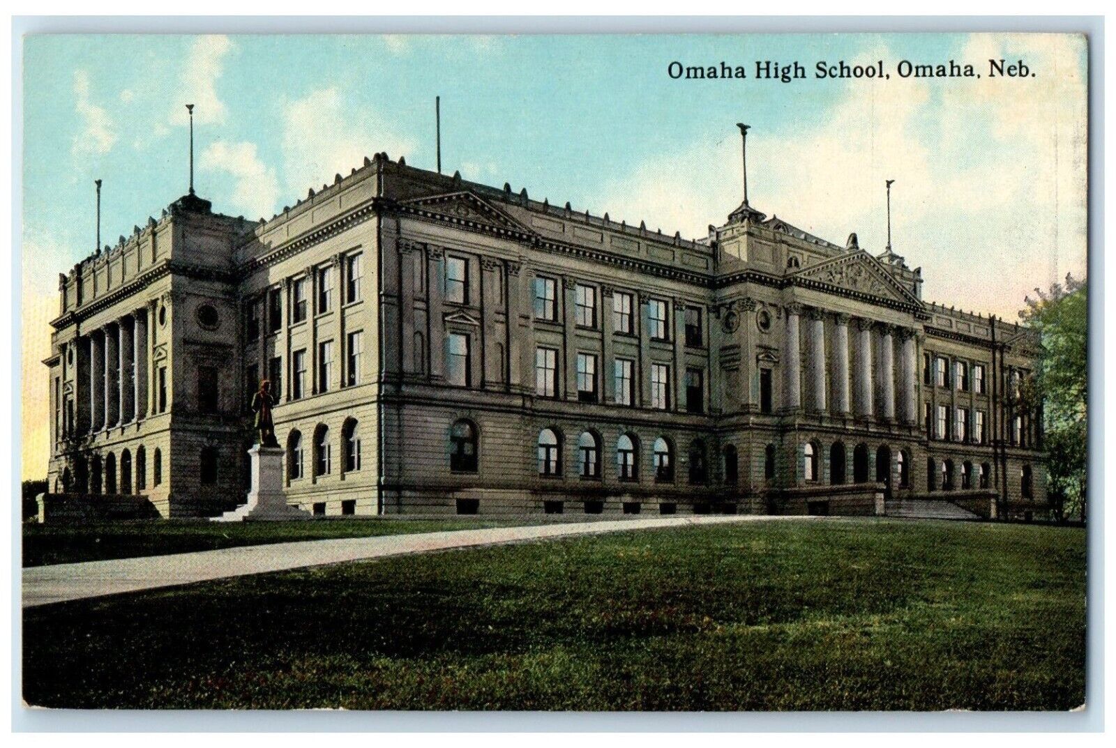c1930\' s Omaha High School Building Campus Omaha Nebraska NE Vintage Postcard
