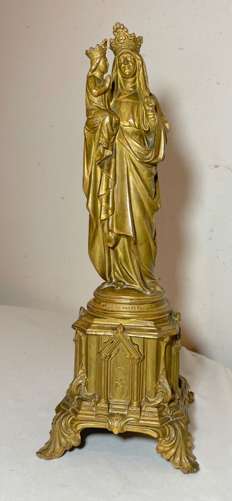 quality antique French gold gilded Saint Anne de Beaupre Jesus statue figure god