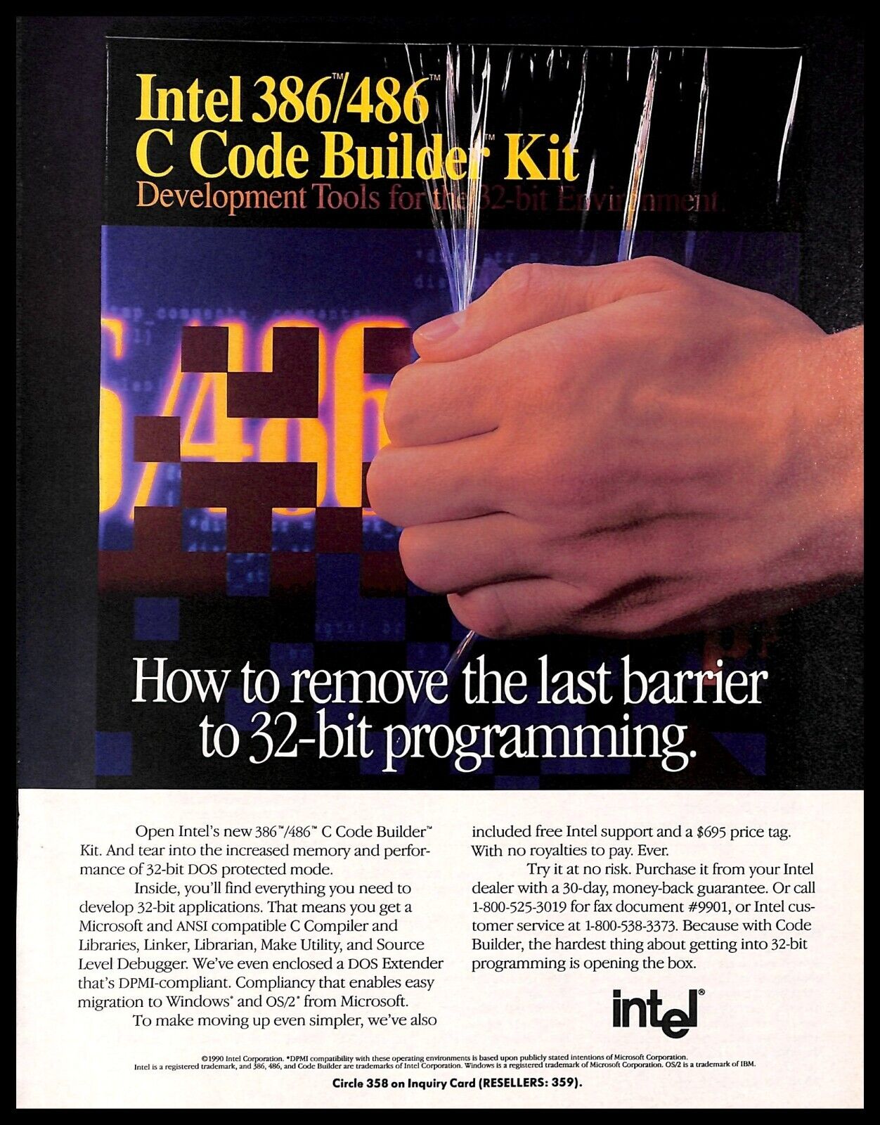 1991 Intel 386/486 C Code Builder Kit Development Tools PRINT AD Retro Computers