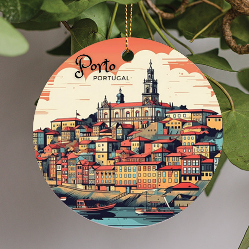 Porto, Portugal, Europe, City, Illustration, Travel, Ceramic Ornament, Gift