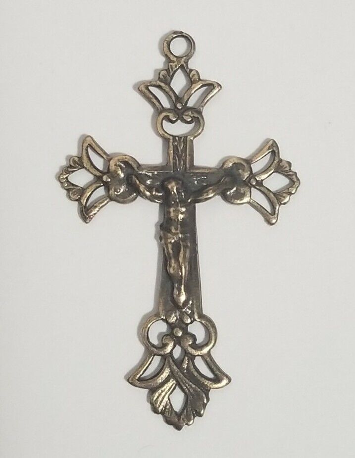 Antique Bronze Crucifix Jesus Christ Rosary 1.25\