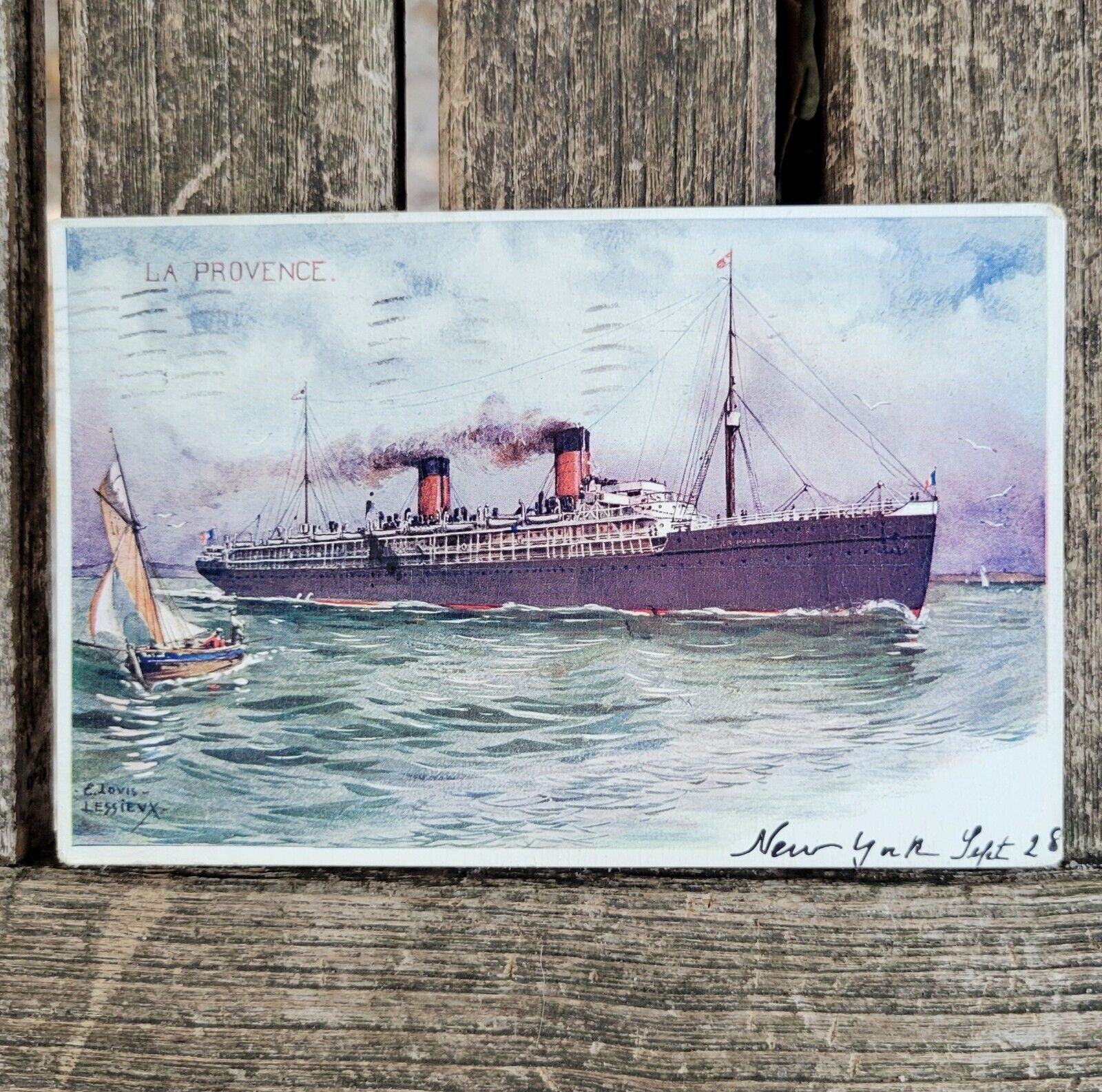 1906 La Provence French Line SS Steamship Postcard N Y Arrival Sept 28th