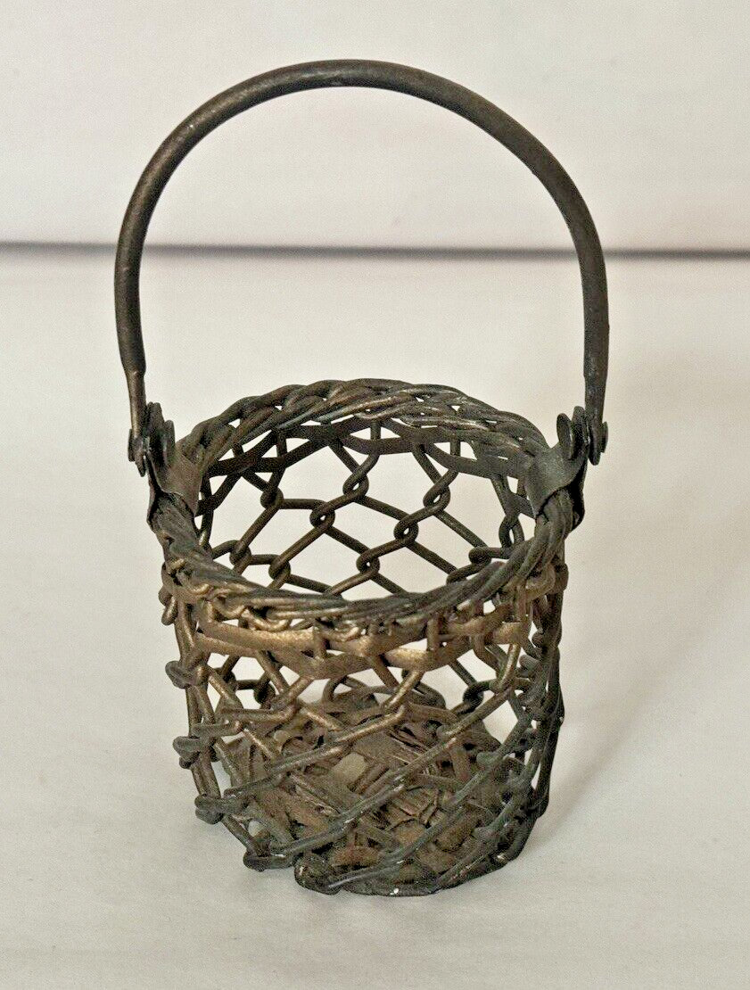 Antique or Vintage Woven Metal Trinket Keepsake Miniature Basket