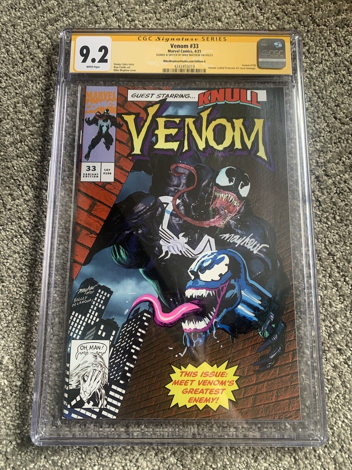 Venom 33 Signed Sketch Remark Mike Mayhew CGC 9.2 Lethal Protector 2 Homage 👽