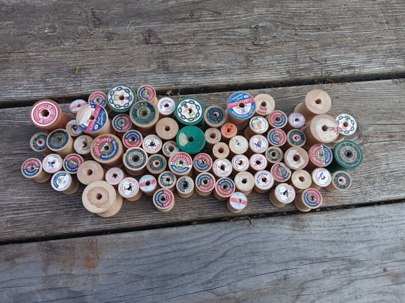 70 Vintage Wooden Thread Spools