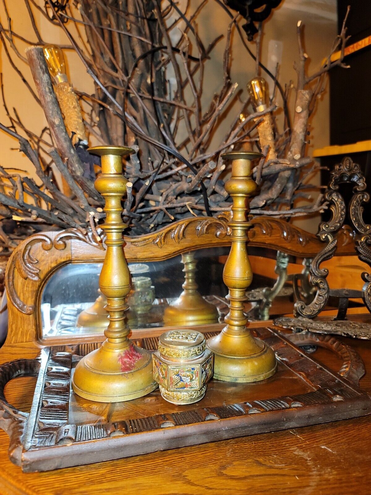 Antique Brass Victorian Art Nouveau Elegant Candlesticks Candle Holder Vintage