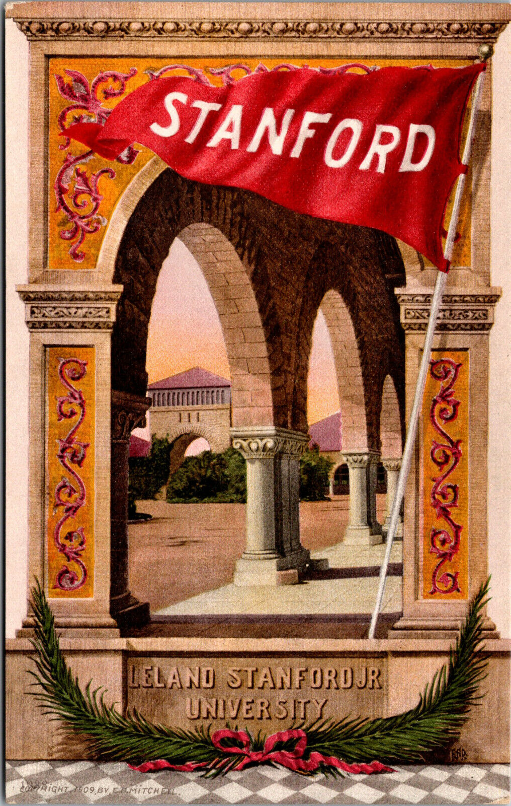 Vtg 1910s Leland Stanford Jr University Pennant Palo Alto California CA Postcard