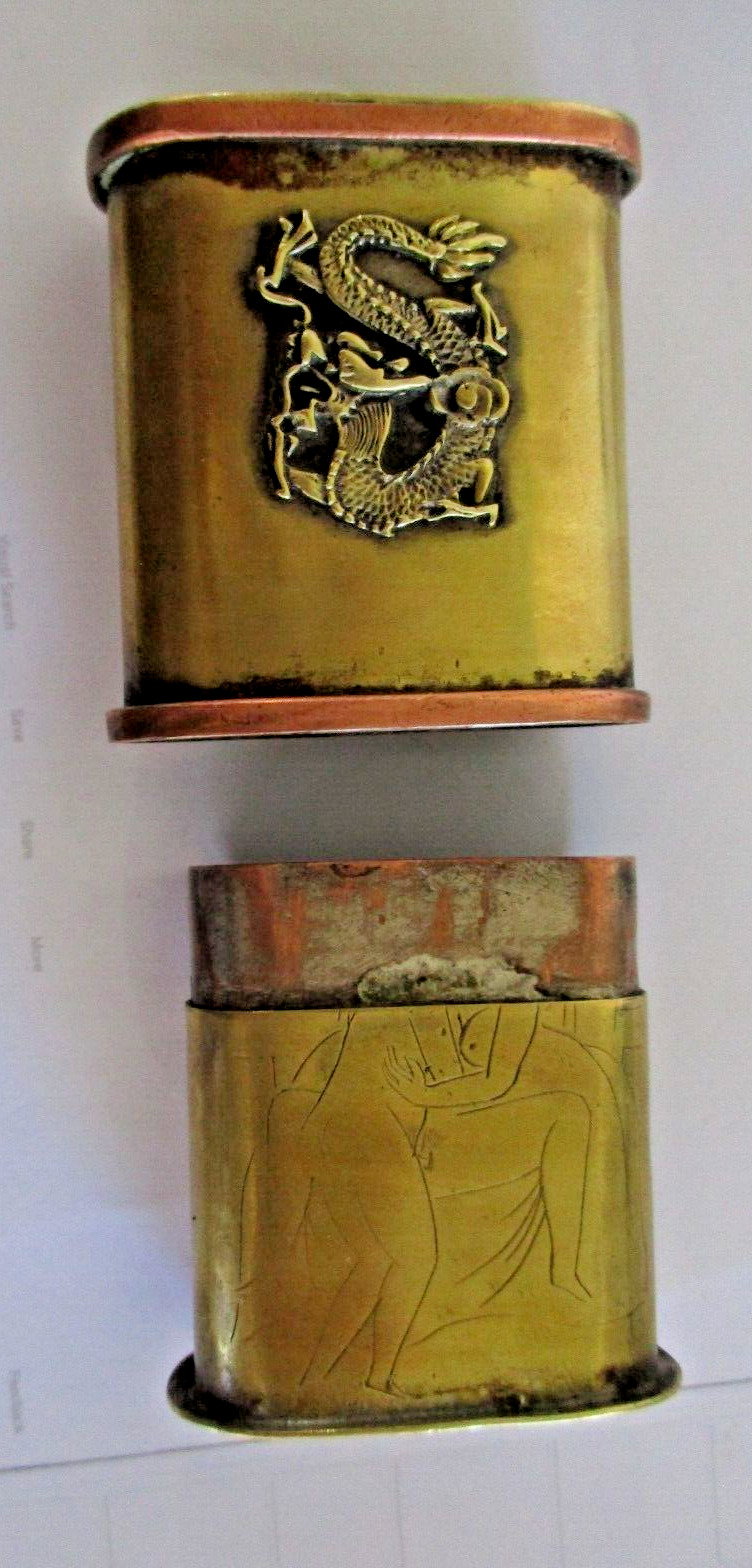 Antique Japanese Dragon Brass Match Safe / Vesta Case...X RATED  sexy
