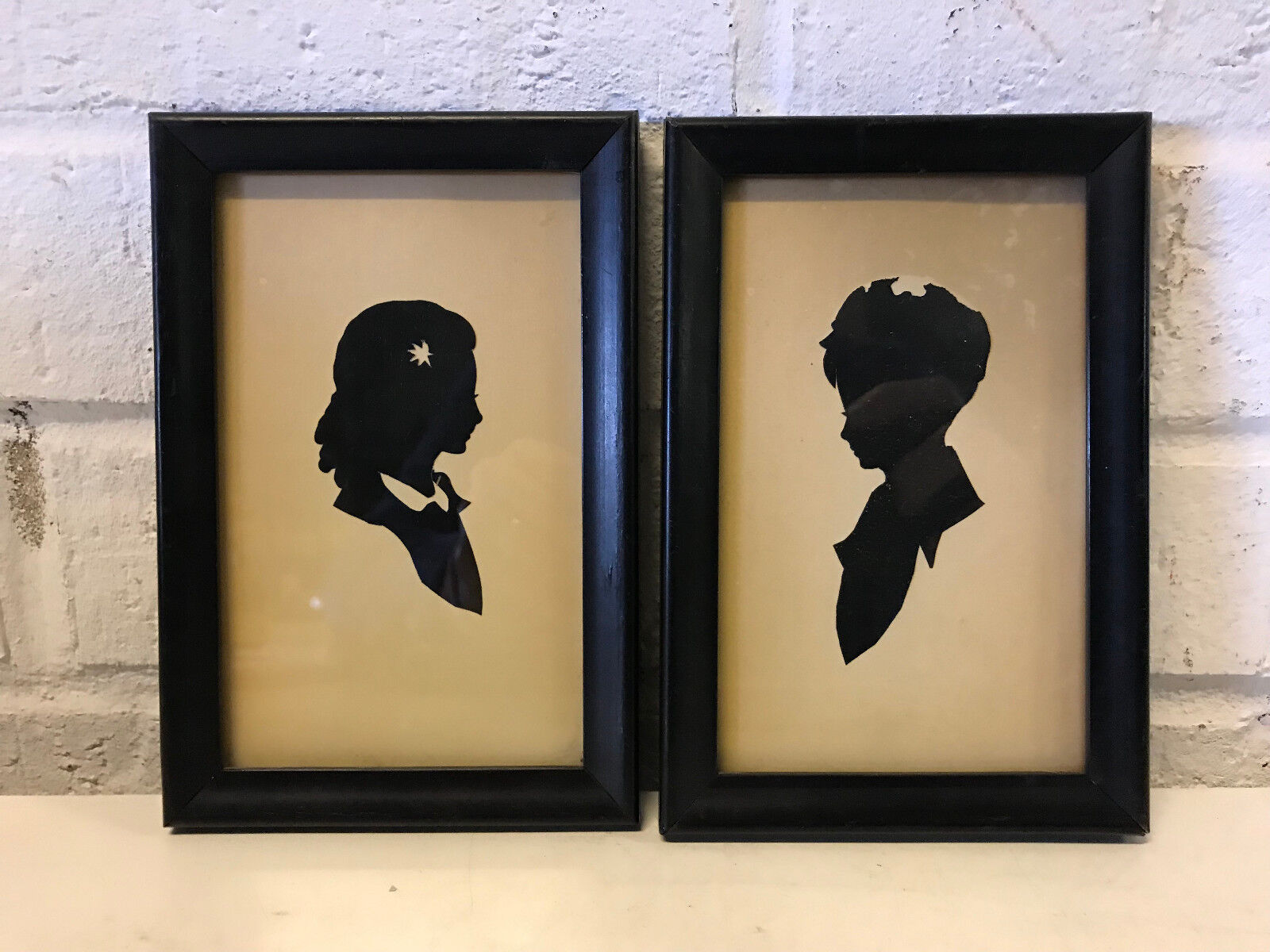Vintage Antique Pair of Boy & Girl Small Framed Silhouettes