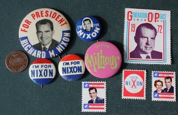 1960-68-72 Richard Nixon for President 9 pin & stamp set VINTAGE GOP collection-
