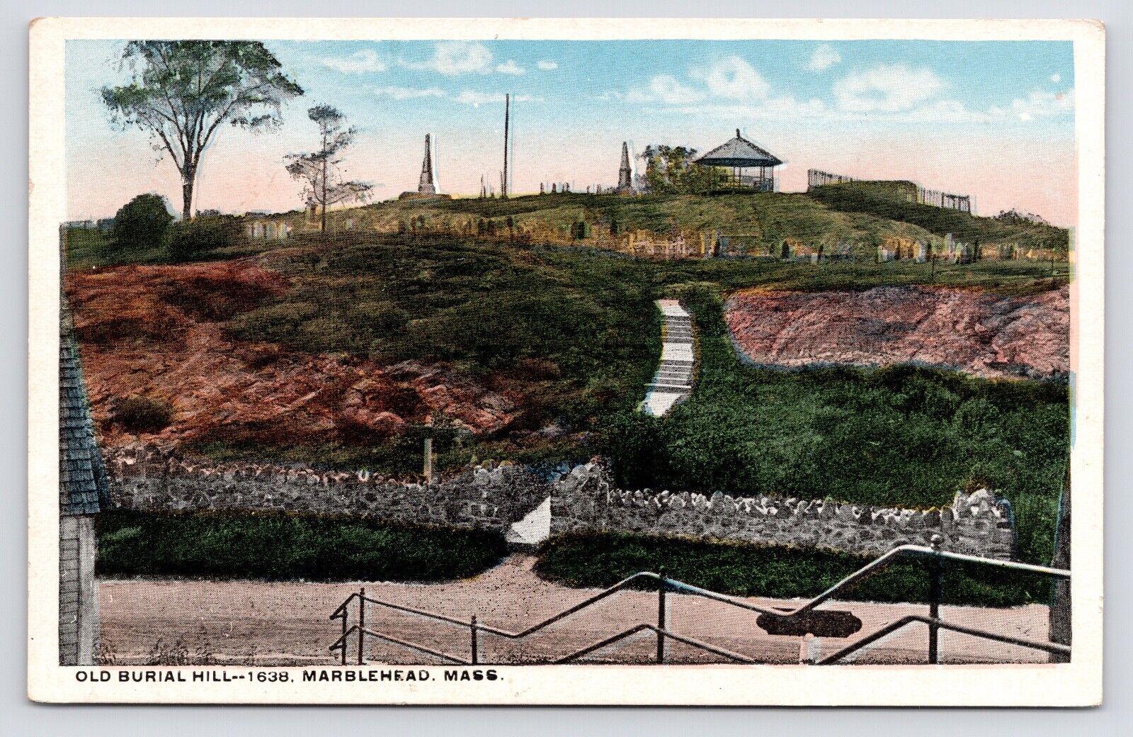 c1920s~Marblehead Mass MA~Old Burial Hill~Puritan Cemetery~Vintage VTG Postcard