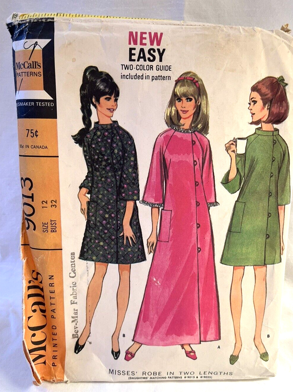 Vtg 1960s McCalls Pattern #9013 Misses Robe Size 12