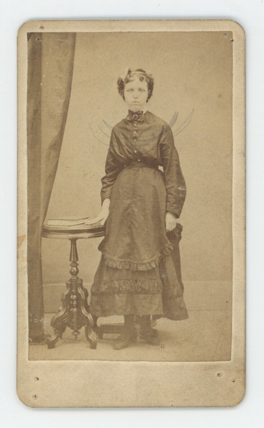 Antique ID'd CDV Circa 1870s Beautiful Young Woman in Dress Named Mrs Stacy