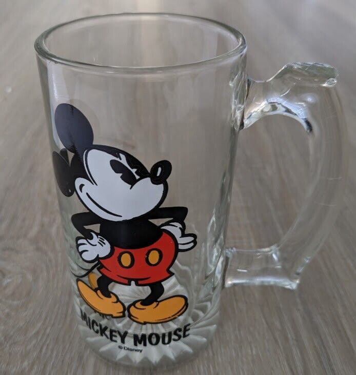 Vintage Walt Disney Mickey Mouse Clear Glass Mug, 