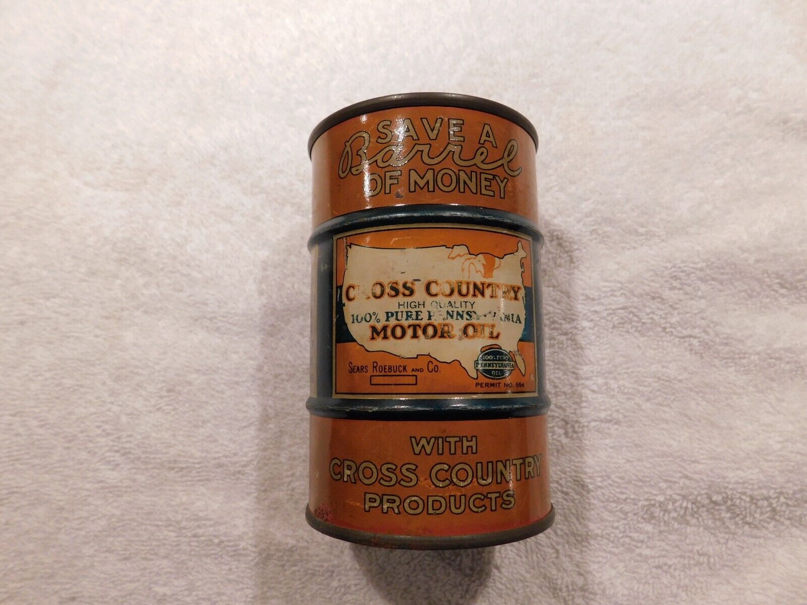 Cross Country Motor Oil  Sears Roebuck Company motor oil can bank vintage rare
