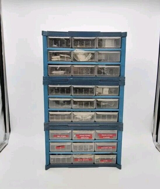 3 Pc Vintage Blue Metal 9 Drawer Storage Transitors Resistors Misc. Organizer 