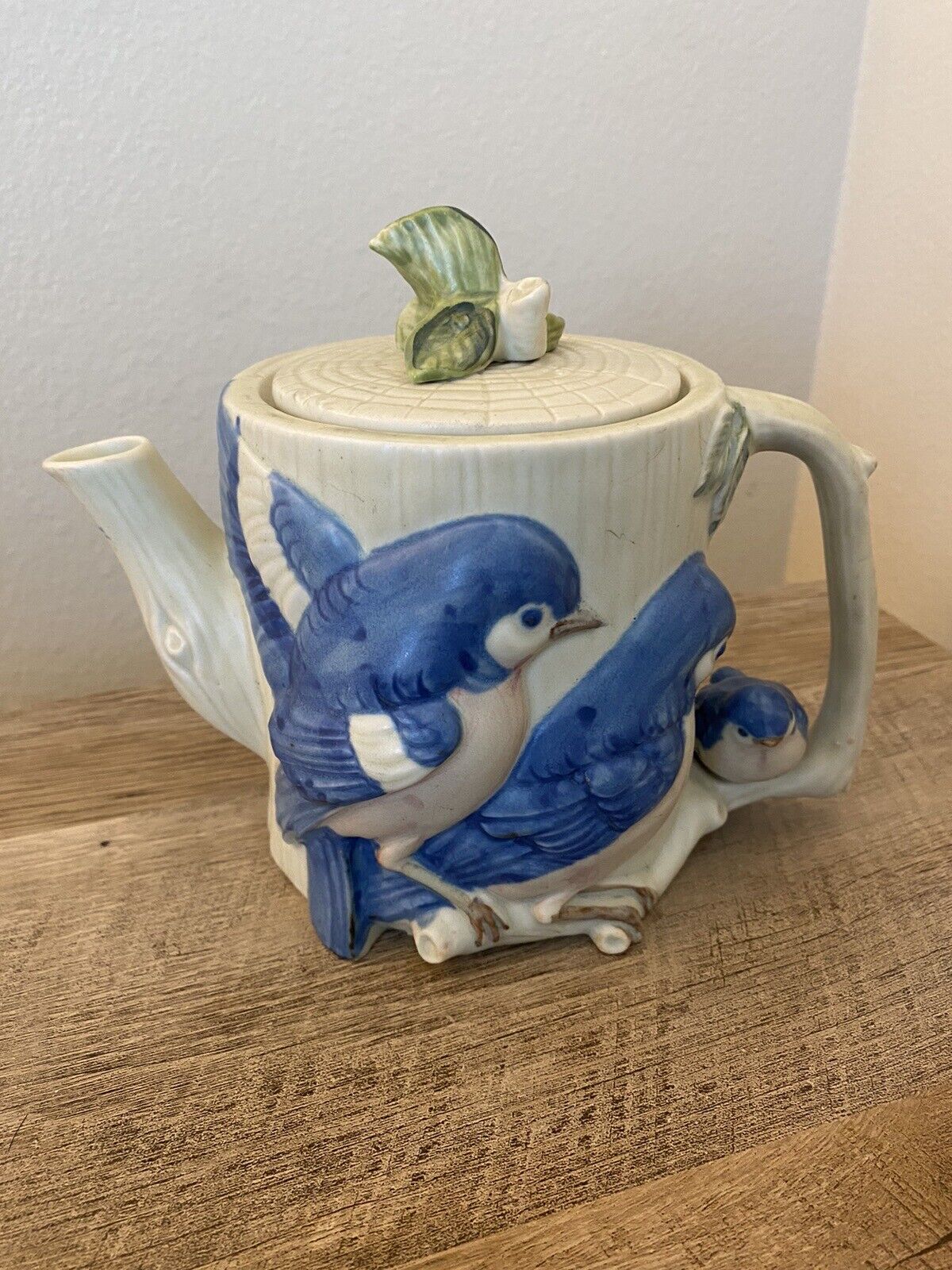 Vintage Teapot Sculptural Blue Birds Japan Takahashi Collectible