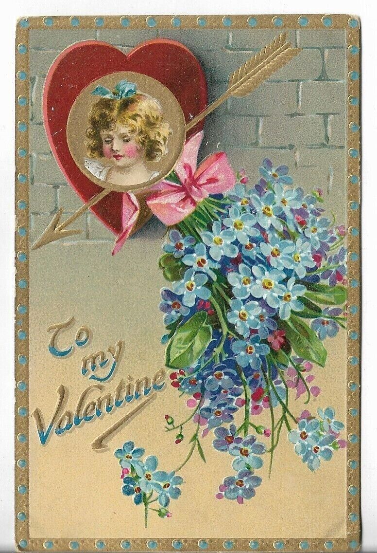 VTG Valentine Postcard - Tuck\'s To My Valentine Girl Inside Heart Blue dfserwe