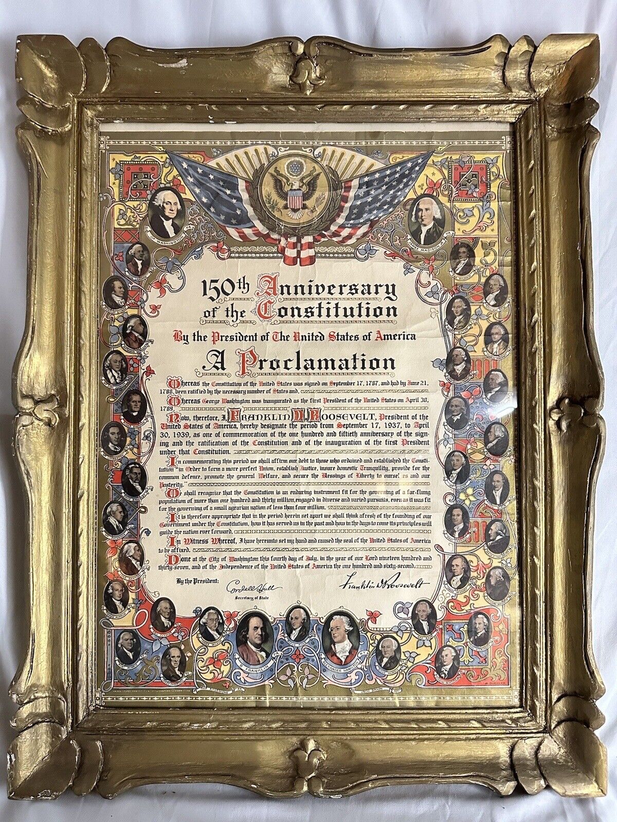 150 anniversary  Of The constitution 1937’ Original Print 28” H. W22” Framed
