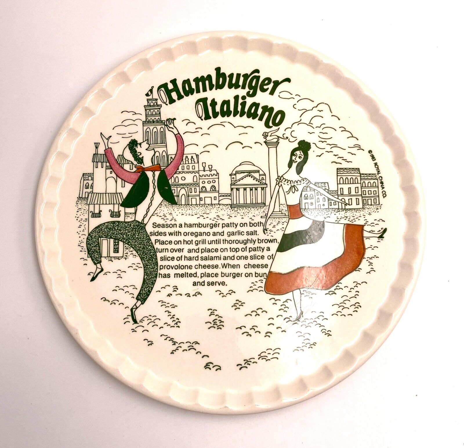 Rare 1983 Royal China Co. Hamburger Italiano Round Serving Platter Plate Italy