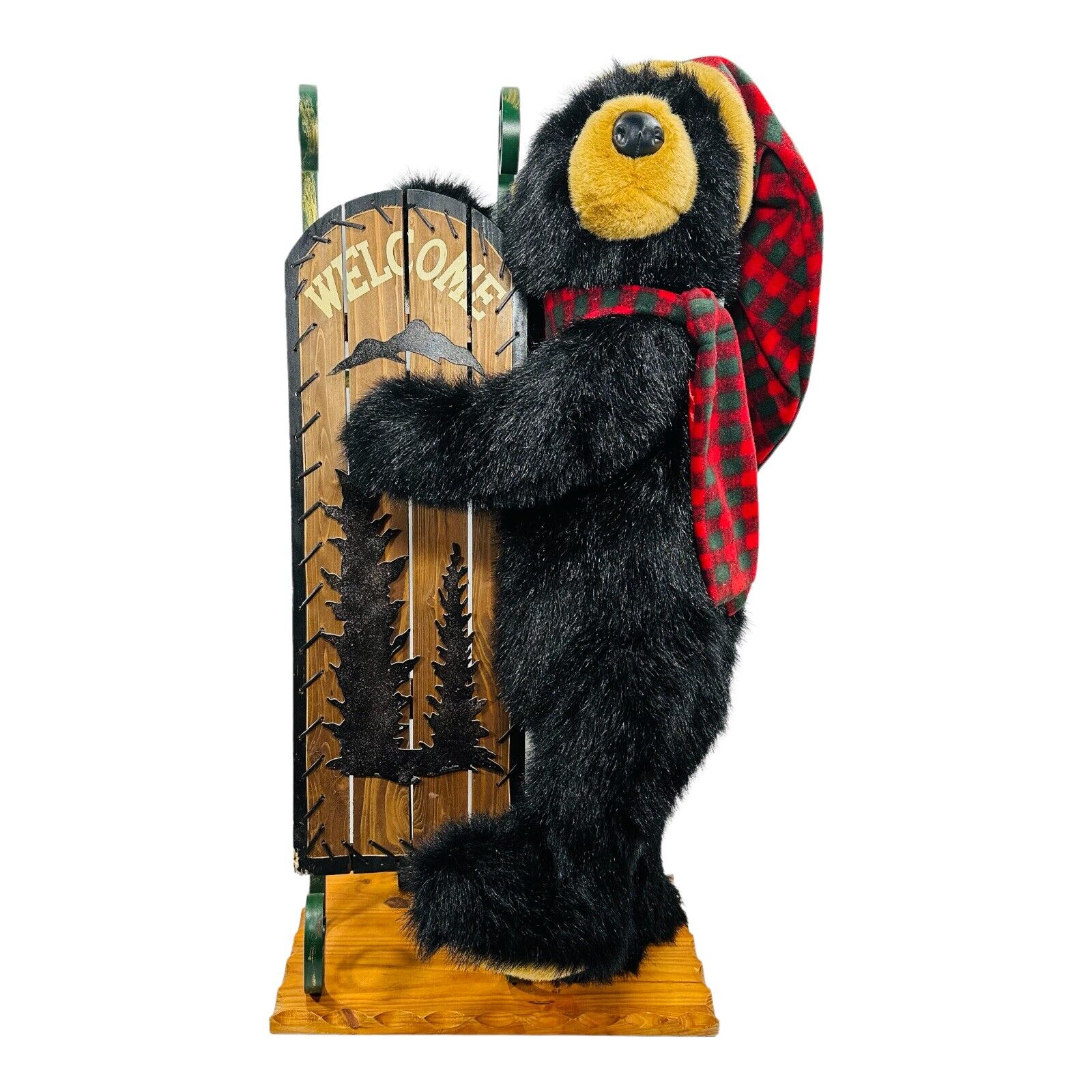 Dan Dee Black Bear Welcome Display Holding Sled Wooden Stand 40” Large RARE