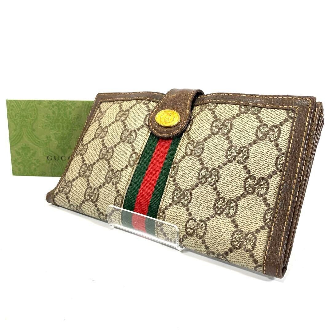 Authentic Gucci Vintage Wallet Sherry Bifold Long Purse GG Supreme PVC Brown
