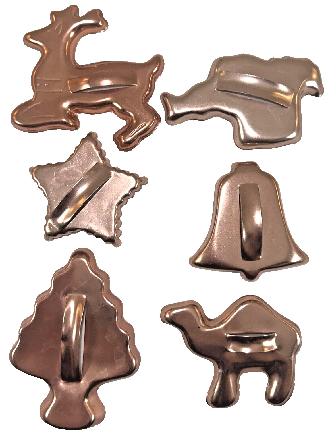 Vintage Copper Christmas Cookie Cutters, Lot of 6, used (B8)