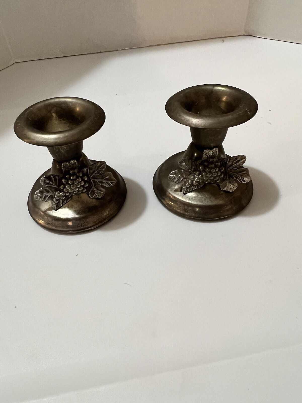 Vintage Set of 2 Studio Silversmiths Candle Holders Sterling Silver Plate Grapes